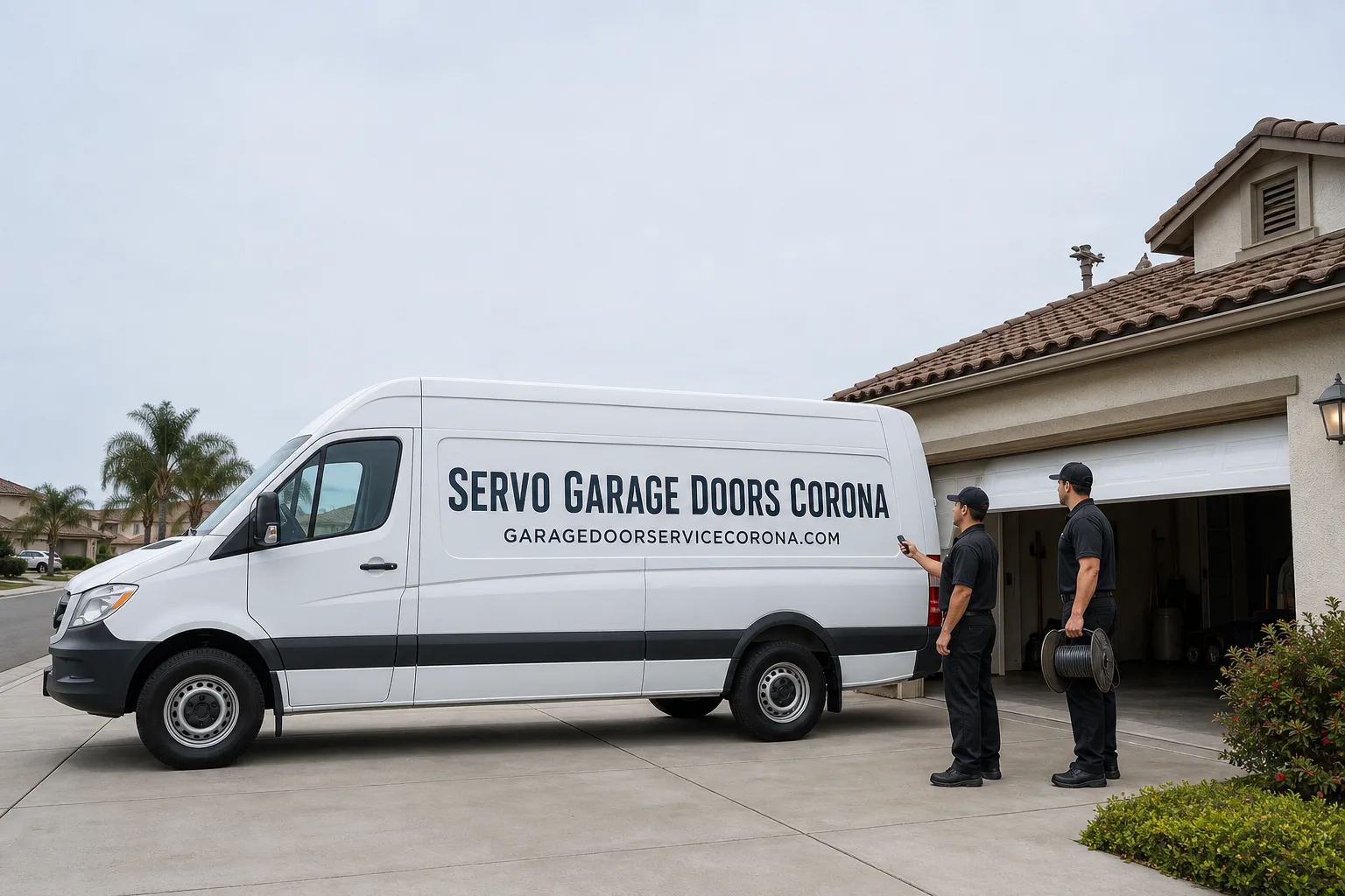 Servo Garage Doors Corona garage door service vehicle and crew in Corona, CA